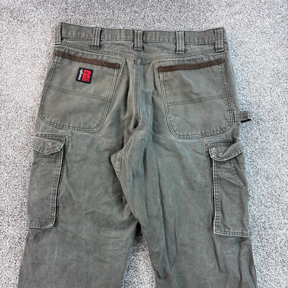 Wrangler Riggs Cargo Pants Mens 36x34 Olive Green Carpenter Ripstop Canvas - Picture 6 of 7